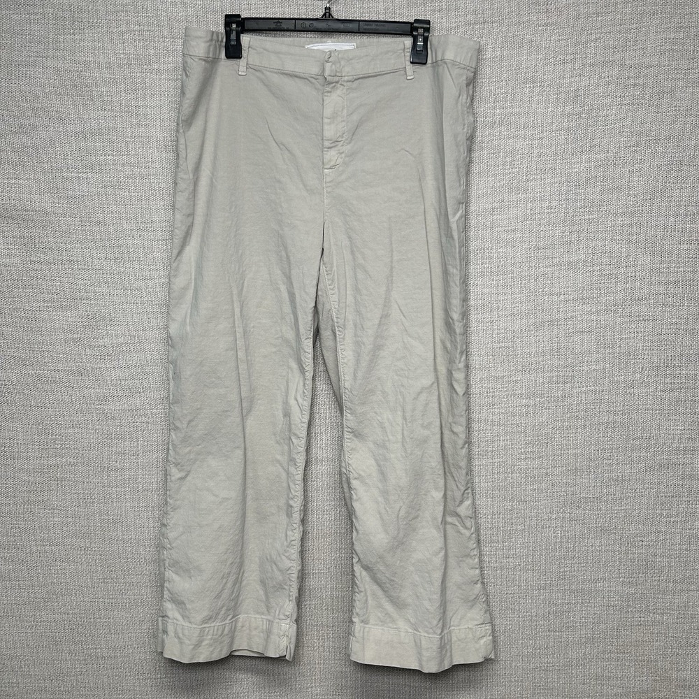 Frank Eileen Wexford Pants 14 Wide Leg Crop Linen Blend Beige Vacation Resort